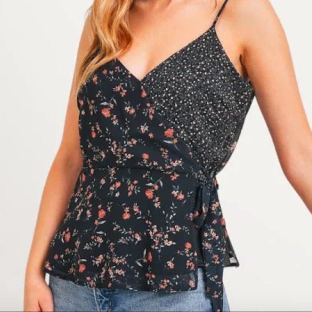 Paper Crane chiffon sleeveless wrap shirt